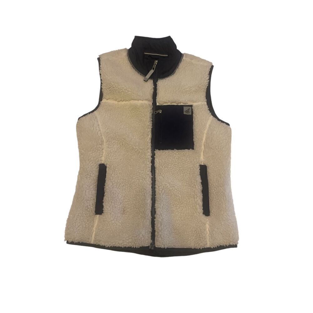 COPY - Sperry Topsider Full Zip Sherpa Fleece Vest Navy Tan Size M - Picture 3 of 12